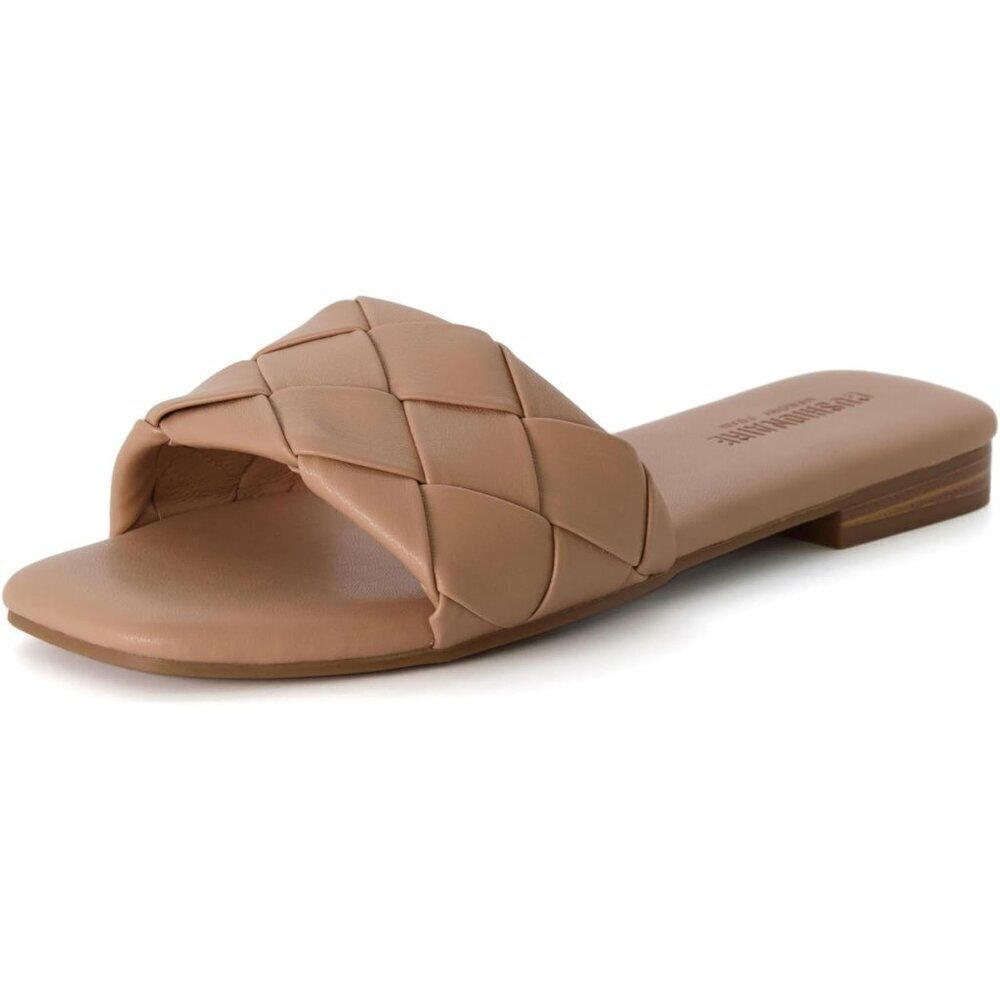 Women's Brown Casual Wide Widths Slip On Flat Leather Slide Sandals Style Shoes